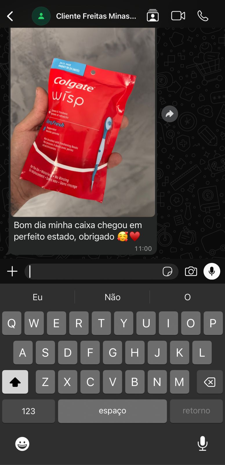 Cliente Freitas confirmando recebimento do produto